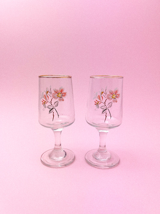 Vintage Floral Sherry Glasses, Set of 2